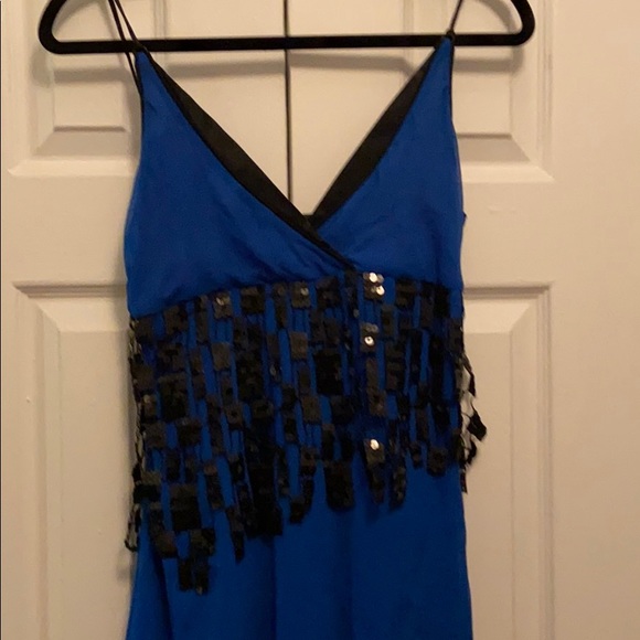 Blue evening dress with black sequin detailing - Picture 2 of 4